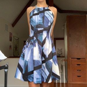 Vince camuto fit and flare modern artistic dress